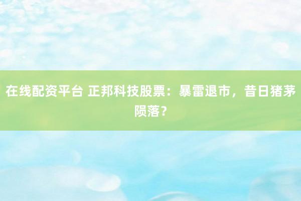 在线配资平台 正邦科技股票：暴雷退市，昔日猪茅陨落？