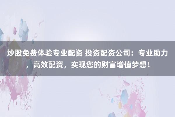 炒股免费体验专业配资 投资配资公司：专业助力，高效配资，实现您的财富增值梦想！