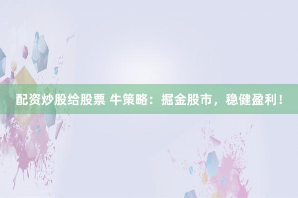 配资炒股给股票 牛策略：掘金股市，稳健盈利！