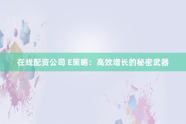 在线配资公司 E策略：高效增长的秘密武器