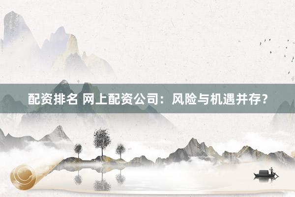 配资排名 网上配资公司：风险与机遇并存？